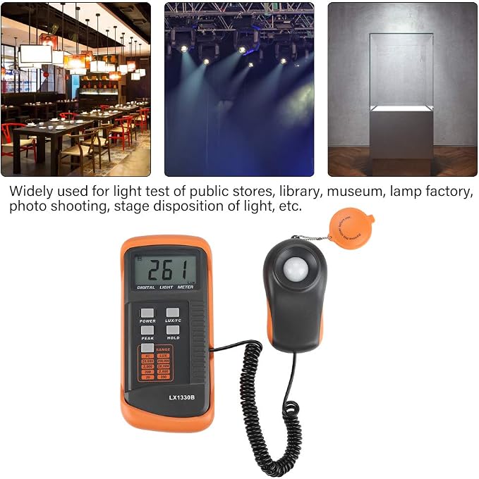 Walfront Light Meter for Plants Lux Meter Meter 0-200,000 Digital Luxmeter LX1330B LCD Display Illuminance Luminometer Lux and FC Switchable