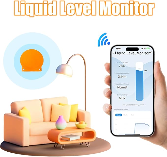 Moray Smart WiFi Water Level Sensor Water Tank Level Monitor Oil Tank Gauge Sensor Automatic Alarm Indicator for Tuya Smart Life Mobile APP Smart Home Remote Solar Power (ME201WS)