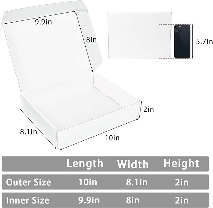 White Shipping Boxes Medium 10x8x2 Inches, 40 Pack Corrugated Cardboard Mailer Boxes for Packaging Small Business Mailing Gift
