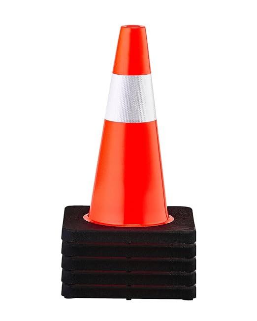 VEVOR Safety Cones, 5 Pack 18" Traffic Cones, PVC Orange Construction Cones with Reflective Collars and Black Weighted Base, for Traffic Control, Driveway Road Parking and School Improvement