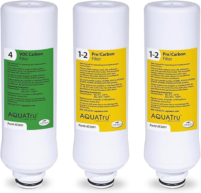 AquaTru One-Year Classic Filter Combo Pack – Includes 1 Pre/Carbon Filter (Stages 1–2) & 1 VOC Carbon Filter (Stage 4) – Compatible with AquaTru Classic Water Purifiers