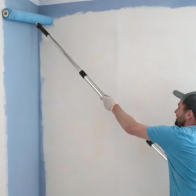 Paint Roller Kit, Rocfinity Paint Roller with 6ft Extension Pole,12"18" Painting Supplies for Walls & Ceilings,Paint Brushes for Home Interior Outside,Long Roller with Tray & Painters Tape