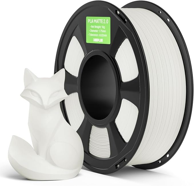 Matte PLA 2.0 Filament 1.75mm, 3D Printer Filament Dimensional Accuracy +/- 0.02mm, No Clogging, Smooth Texture, 1KG White