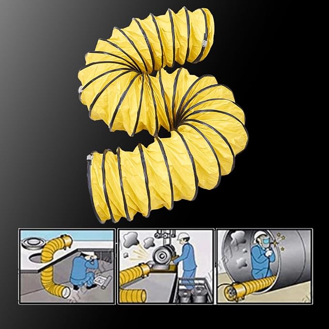 10Inch 16FT PVC Flexible Duct Hose, HVAC Duct Hosing with D-Ring & Ajustable Rope for Utility Blower Fan, Ventilation, Exhaust, Drying, and Cooling Applications (10IN-16FT)