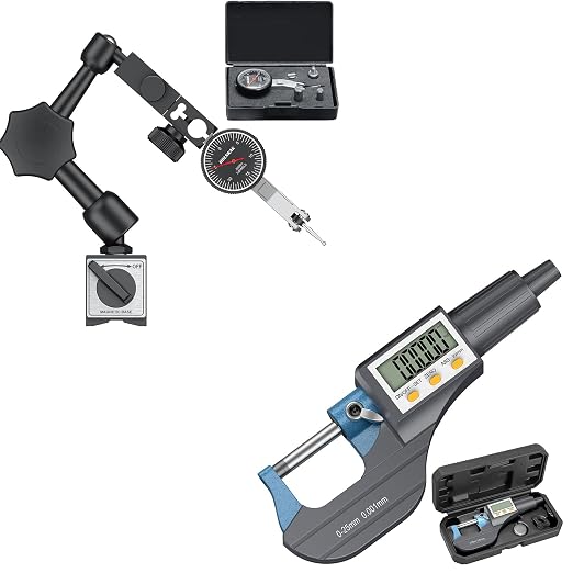HDLNKAK Dial Test Indicator with Magnetic Base Stand（90lbs /40kg), 0-0.03"x0.0005" Test Indicator, Digital Micrometer, Outside Micrometer Precision Measuring Tool.
