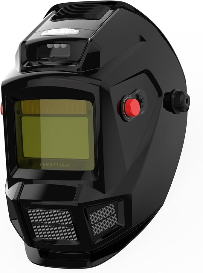 YESWELDER Auto Darkening Welding Helmet with Fan and Light, Blue Light Blocking, 1/1/1/1 True Color Solar Powered Welder Mask with 4 Arc Sensor, Wide Shade 4/5-9/9-13 for TIG, MIG, ARC, Cut and Grind