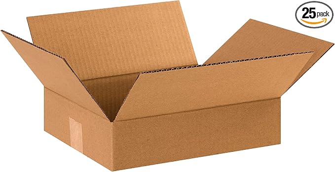 BOX USA Shipping Boxes 12"L x 10"W x 3"H 25-Pack - Flat Corrugated Cardboard Box for Packing, Moving and Storage