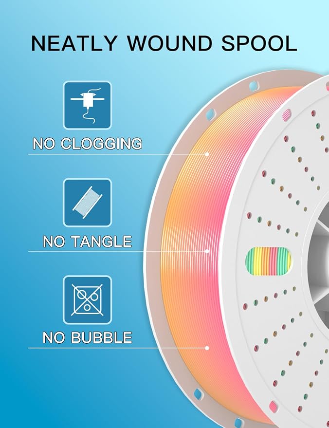 PINBALL Silk Rainbow PLA 3D Printer Filament 1.75mm Shiny Multi-Color Changing Filament 3D Printing PLA Filament Dimensional Accuracy +/- 0.02mm 1 KG Silk Rainbow Macaroon