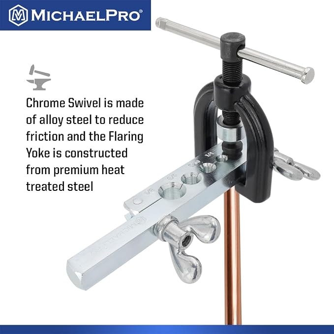 MichaelPro MP009090 Single and Double Flaring Tool Kit with Extra Adapters- Use on Aluminum, Copper, Soft Steel Brake Line and Brass Tubing