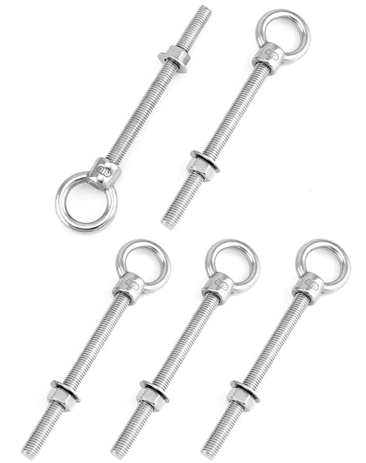 QWORK Machinery Eye Bolt with Shoulder, 5 Pack 1/2"x6" Long 316 Stainless Steel Marine Grade Thread Machinery Shoulder Lifting Ring Eye Bolts