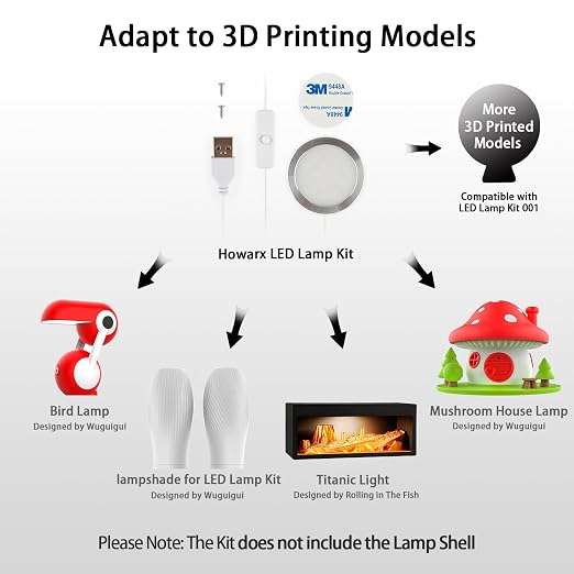 10 Set 3D Printer LED Lamp Kit 001, Compatible with Bambu lab H2D/A1/A1mini/P1S/P1P/X1C Makerworld Maker's Supply Hardware kit 5V USB Powered, 3000K Warm Light