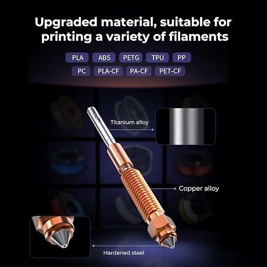 Creality K1C/K1 SE Nozzle Kit 4 PCS, High Flow Quick-Swap Nozzle Kit, Swift Installation, Tipped Copper&Titanium Alloy, for K1C/K1 SE/Ender 3 V3/ V3 Plus 3D Printer