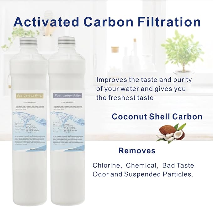 Push Botton Replacement Filter Set with RO Membrane Compatible with Watts Premier RO Pure Quick Push Replacement Filter Kit - Pack of 4