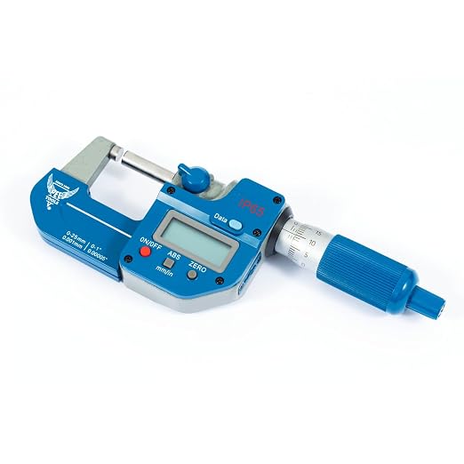 PEC Tools IP65 Absolute Origin Digital Micrometer 0-1"/25mm | Oil & Splashproof, High Accuracy with LCD Display, Carbide Measuring Faces, Spindle Lock, Inch/Metric Conversion