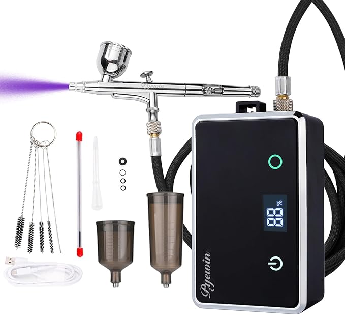 32PSI Cordless Airbrush Kit with Compressor - Portable Nail Airbrush Machine & Spray Gun, Rechargeable Handheld Air Brush Set for Nails Art, Model Painting, Barber, Makeup