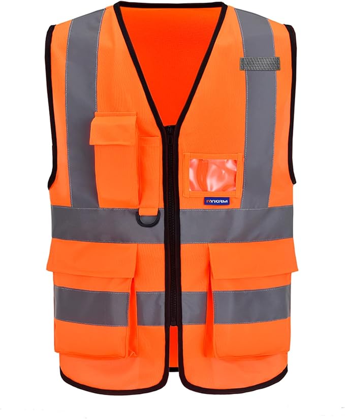 A-SAFETY Orange SMALL Safety VestS | Orange S safety vest with reinforced zipper pockets, clear PVC ID holder and mic tabs for utility work; unisex workwear.