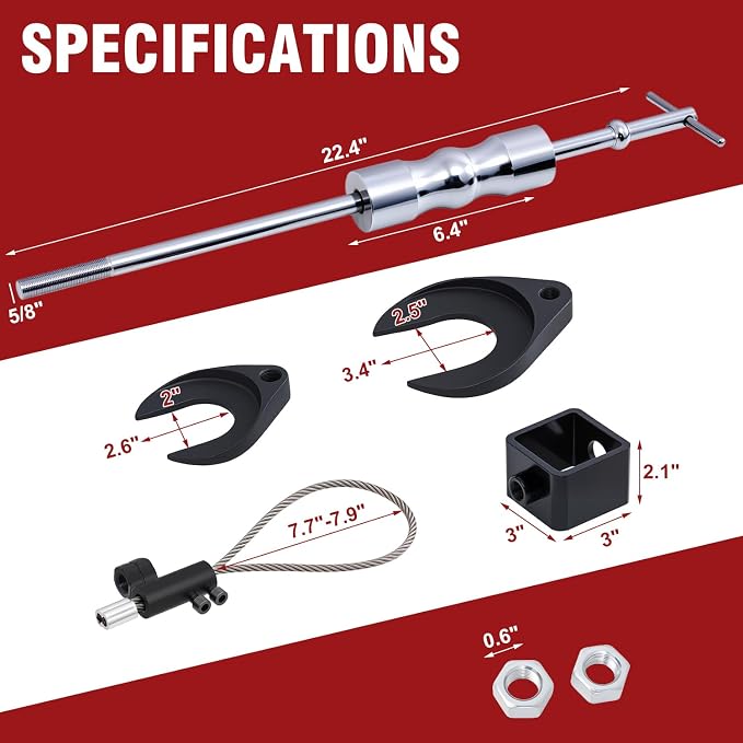 CXRCY Inner CV Axle Puller with 63mm 48mm CV Joint Fork and Outer CV Joint Adapter Steel Cable Adapter，CV axle Removal Tool with 5/8"-18 Slide Hammer