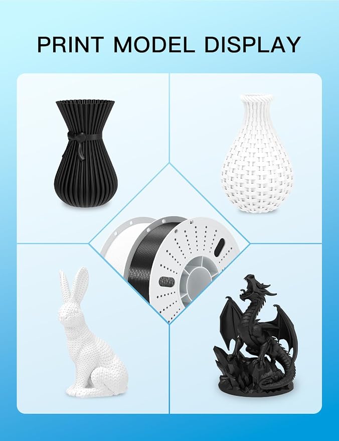 PINBALL PETG 3d Printer Filament 1.75mm High Precision Durable Moisture-Proof Strong Filament Mith Better Flow Dimensional Accuracy +/- 0.02mm Suitable for Most FDM 3D Printers 2 Kilograms Black，White