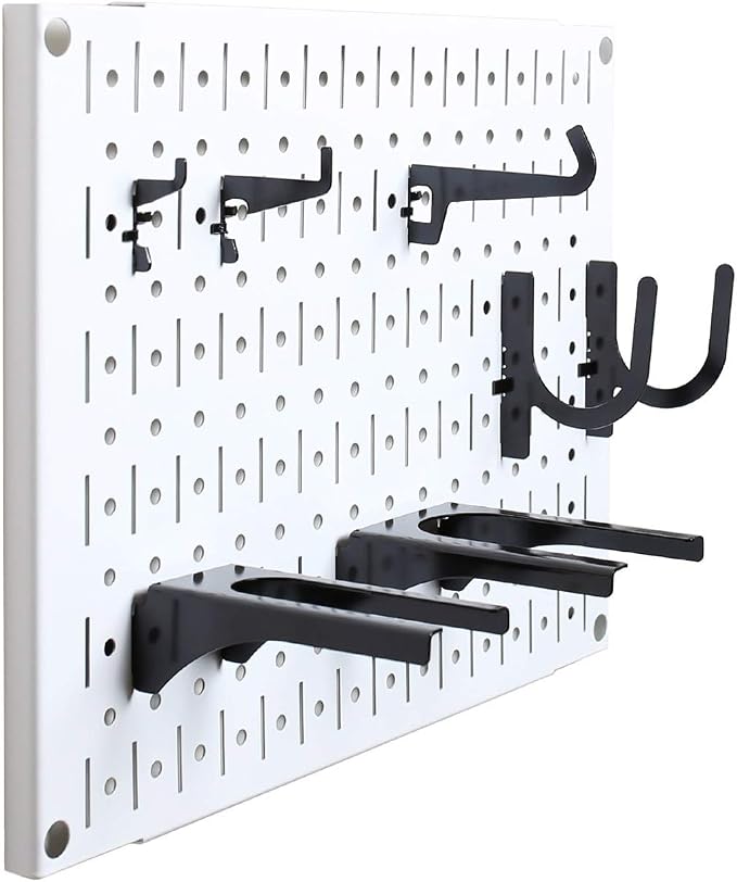 Wall Control Pegboard Wall Organizer Tiles Modular Metal Pegboard Tiling Set - Four 12-Inch Tall x 16-Inch Wide White Peg Board Panel Wall Storage Tiles - Easy to Install (White)