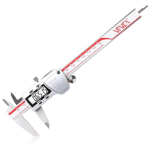 VINCA Absolute Origin IP54 Grade Digital Caliper, DCRA-0605 0-6 Inch/150mm, Inch/Metric Conversion, Stainless Steel, Full Metal Case, Large LCD Screen