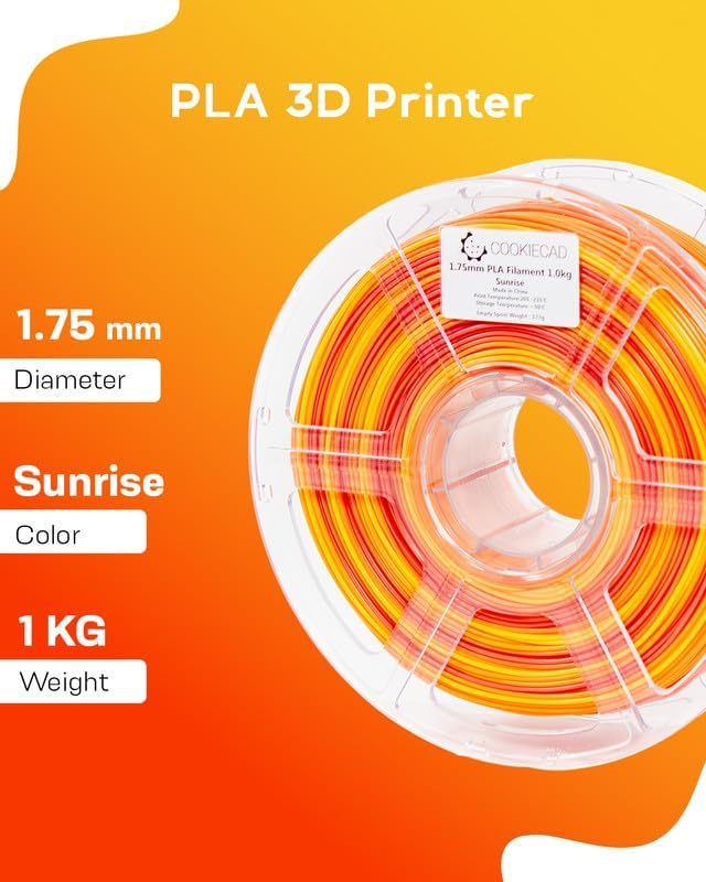 Cookiecad PLA Filament 1.75mm 1kg Rainbow Multicolor 3D Printer Filament - Sunrise PLA
