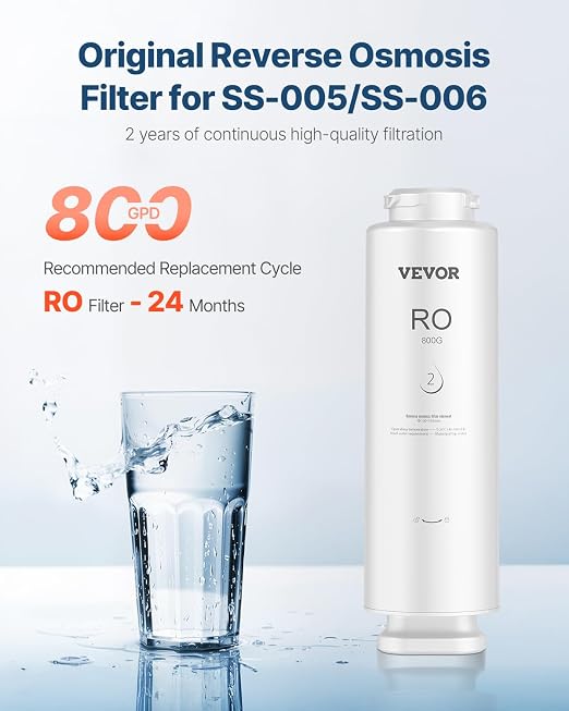 VEVOR Reverse Osmosis Filter, 11-stage Reverse Osmosis Water Filter Replacement, Compatible with SS-005 800 GPD Under Sink Water Filter, 24 Months RO Filter Cartridge, Reduces Lead & Chlorine, Rust