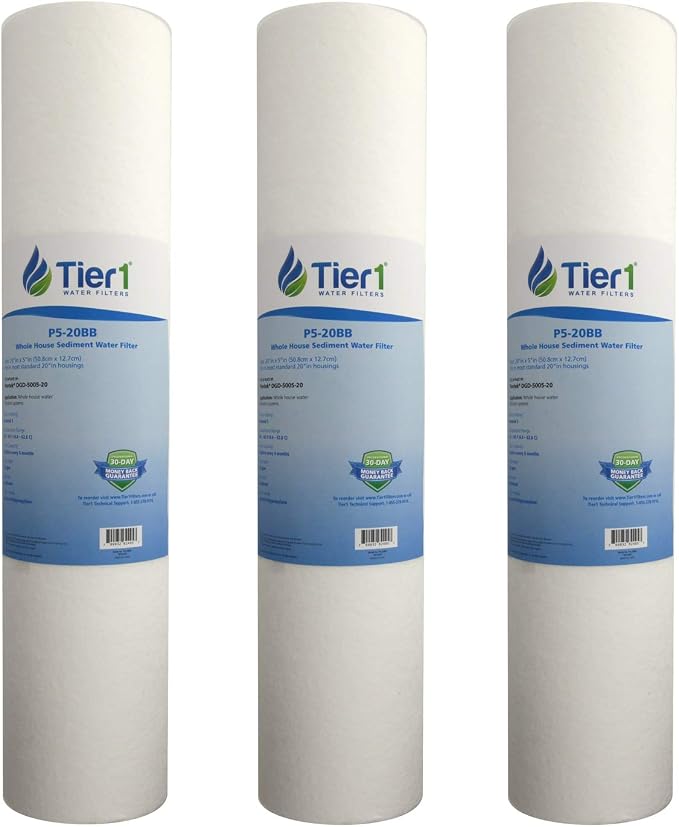 Tier1 5 Micron 20x4.5 Water Filter | Spun Wound Polypropylene Whole House Sediment Pre-Filter Cartridge | Replacement for Pentek DGD-5005-20, SDC-45-2005 | 4.5 x 20 Water Filter Cartridge (3-Pack)