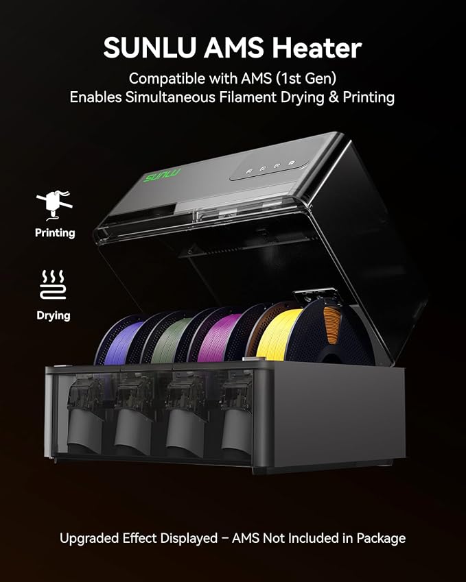 SUNLU AMS Heater, Compatible with Bambu lab AMS Gen 1 – Enables Simultaneous Printing & Drying, Easy Installation, Fast Heating to 70°C, 4-Spool Capacity Filament Dryer (Not Included AMS)
