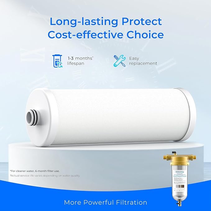 Waterdrop 5 Micron Sediment Water Filter Replacement Cartridge for WD-BG100 Mega Spin Down Whole House Water Filter System, 10" x 3" PP Cotton Filter Replacement Cartridge Pack of 4