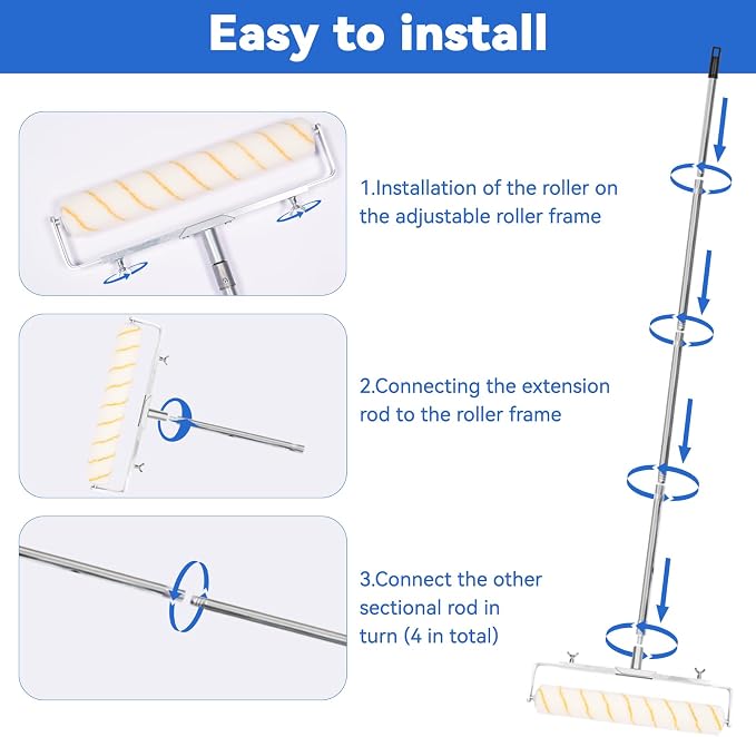 12 Pcs 18 Inch Paint Roller Kit,12-18" Adjustable Roller Frame,Large Paint Roller with Tray,1-5 Ft Steel Pole Paint Roller Set,18" Paint Roller Sleeves 23.6'' Paint Roller Tray for Wall Ceiling
