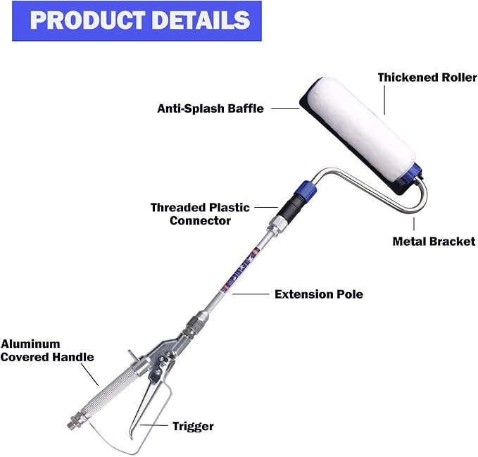 DUSICHIN Inner Feed Airless Paint Spray Roller Sprayer Gun Attachment Kit Accessories High Pressure Wand Power Roller 10 Inches Extension for Titan Graco Airless Paint Sprayer Aftermarket Parts DUS133