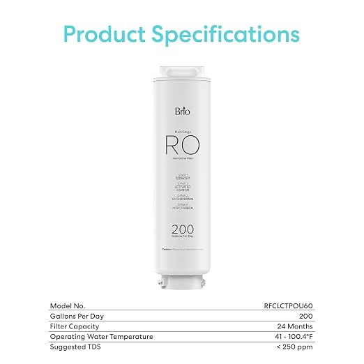 Brio RFCLCTPOU60 Replacement Multi-Stage RO Membrane Filter for Brio Q60 Sparkling Series 4 Stage Reverse Osmosis Countertop Water Dispenser Model: CLCTPOU60UVRO1