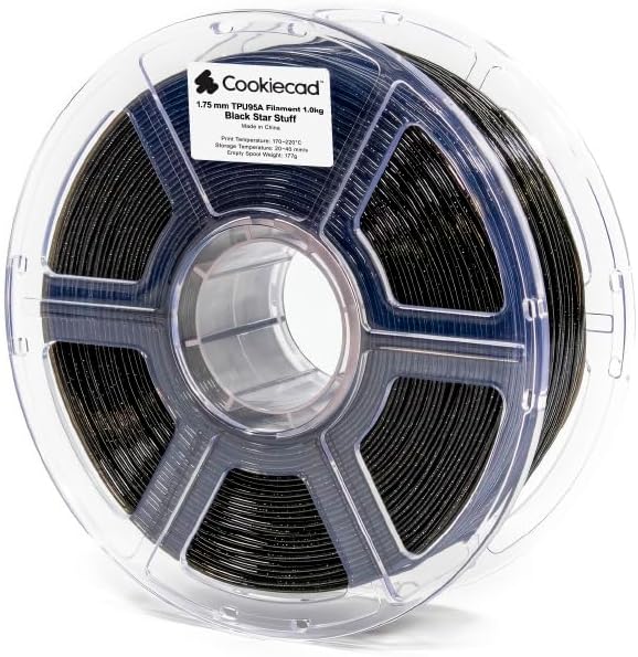Cookiecad TPU Filament 1.75mm 1kg Glitter Translucent 3D Printer Filament - Black Star Stuff TPU