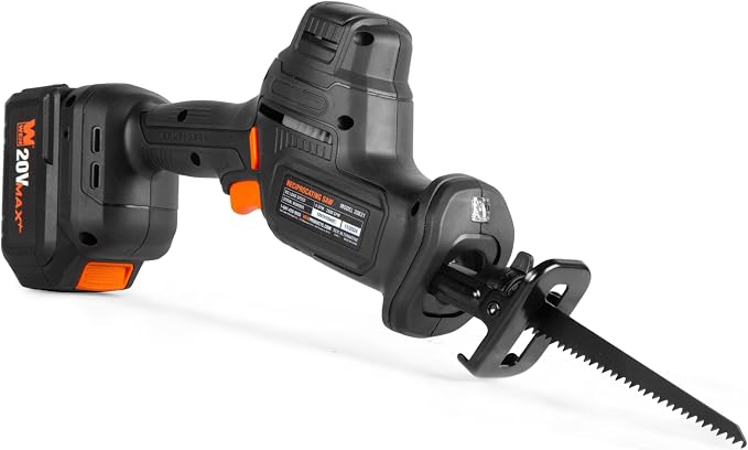 WEN 20V Max Cordless Reciprocating Saw, Brushless Compact One-Handed Design with 4.0 Ah Lithium-Ion Battery and Charger (20631)