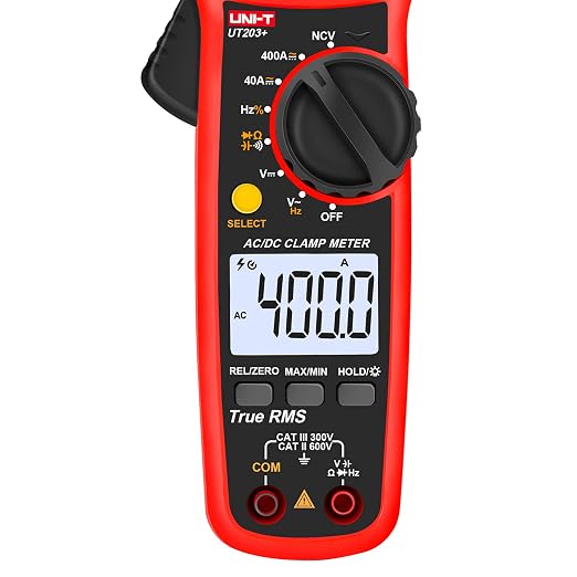 UNI-T Digital Clamp Meter UT203+, AC Current True RMS HVAC Volt Amp Ohm Meter Clamp On Multimeter, Auto Ranging 4,000 Counts NCV AC DC Voltage Frequency Resistance Capacitance Continuity Diode Tester