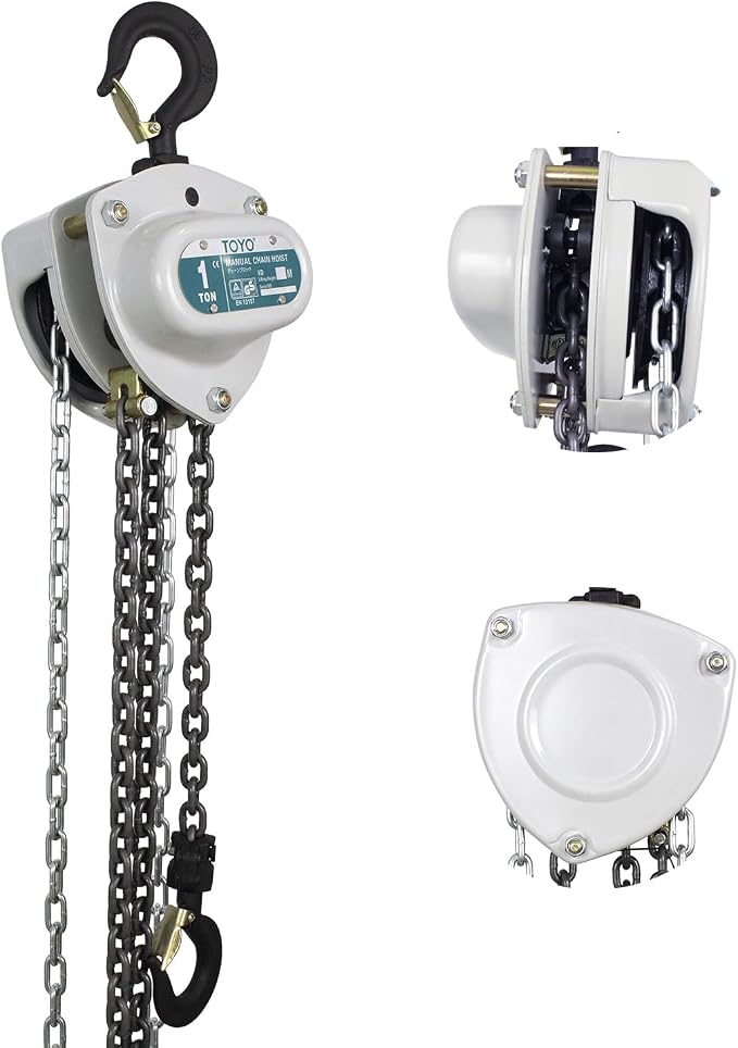 TOYO Chain Hoist 2200Lb,10ft Manual Chain Block Hoist 1ton Chain Fall 3M Come Along Hand Chain Hoist 2 Heavy Duty Hooks Industrial Grade Steel for Warehouse Automotive Construction Building