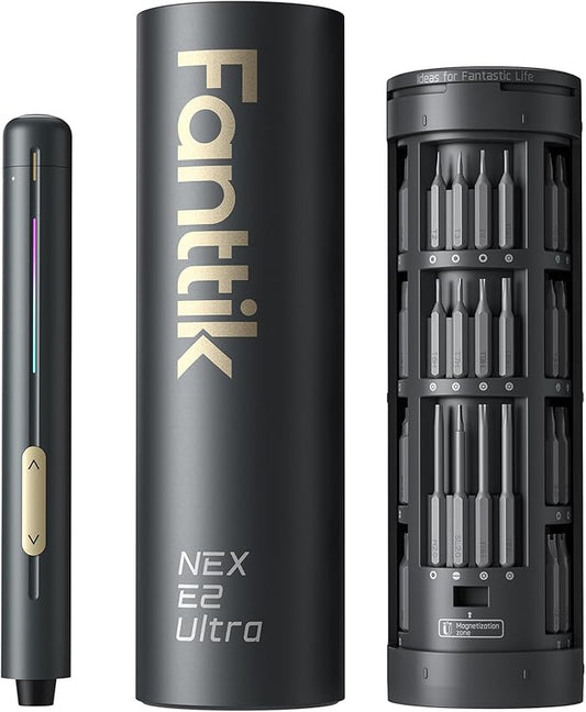Fanttik E2 Ultra Electric Screwdriver, 0.6N.m Mini Screwdriver Set, 50 Magnetic Bits, 5/32'' Precision Screwdriver for Laptop, PC, Phone, 3D Printer, RC Cars, Electronics Repair Tools for Dad (Grey)