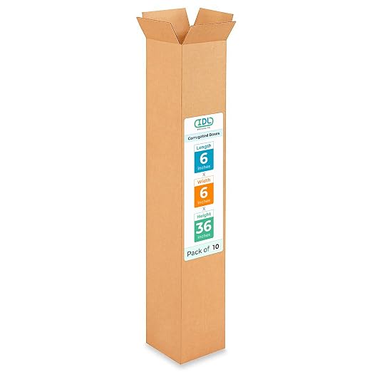 Tall Moving & Shipping Boxes 6x6x36 inches (10-Pack) - Extra Strength 200 lb vs Regular - USA-Made Corrugated Cardboard Boxes - Tall Box for USPS, UPS, FedEx - Packing Box for Moving by IDL Packaging