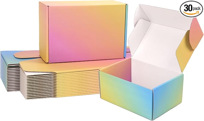 9x6x4 Shipping Boxes Medium, 30 Pack Colorful Corrugated Cardboard Mailer Boxes for Small Business, Mailing, Packaging
