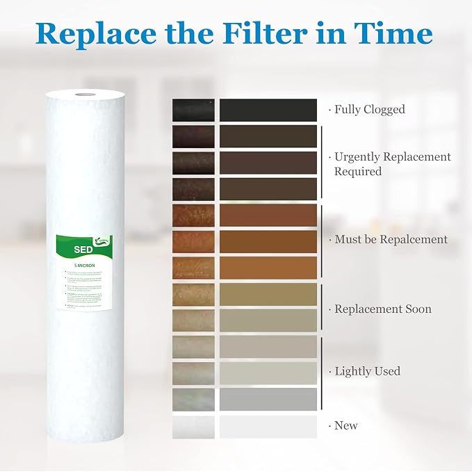 5 Micron Water Filter 20" x 4.5" Replacement Cartridge, 20-inch Sediment Pre-Filters for Whole House Water Filtration, Compatible with SDC-45-2005, FP25B, DGD-5005-20, 6-Pack