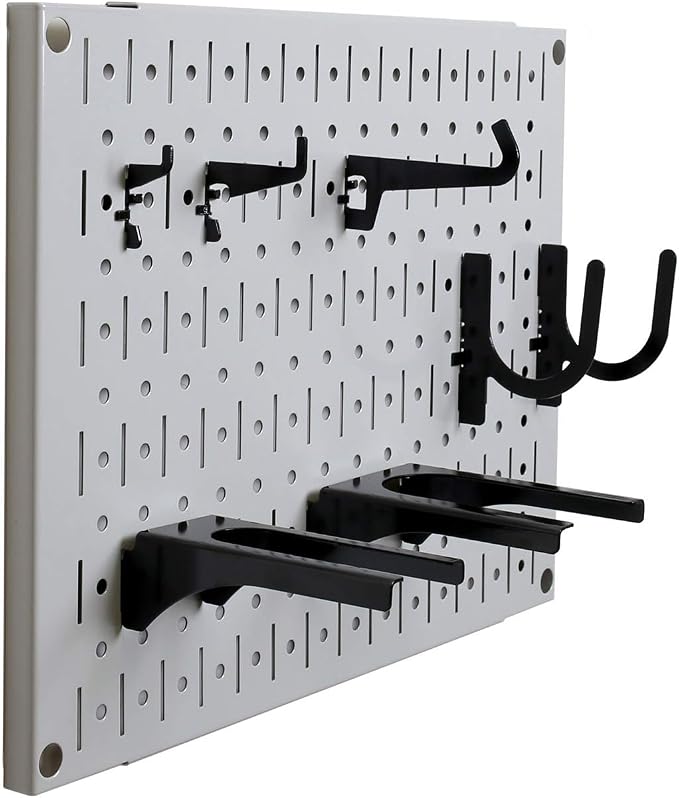 Wall Control Pegboard Wall Organizer Tiles Modular Grey Metal Pegboard Tiling Set - (4) 12-in Tall x 16-in Wide Gray Peg Board Panel Wall Storage Tiles - Easy to Install (Grey)
