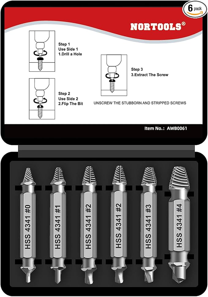 Damaged Screw Extractor Set，6pcs Stripped Screws Nuts Bolts for Removing Rusted and Damaged Hardware, Nuts and Bolts, Drill Bit Tools