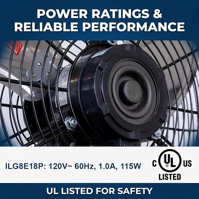 iLiving 18 Inch Wall Mount Fan, 4550 CFM High Velocity Metal Fan with 3 Speeds, Sealed Motor & 360° Tilt, Heavy Duty Wall/Ceiling Mount Fan for Garage, Warehouse, Barn, Greenhouse, Workshop