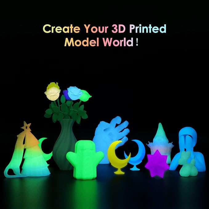 RepRapper 4 x 250g Glow Colors Pack, Glow in the Dark PLA Filament 1.75mm (+- 0.03mm) for 3D Printer, 4x250g Spools - Yellow, Purple, Green, White to Rainbow