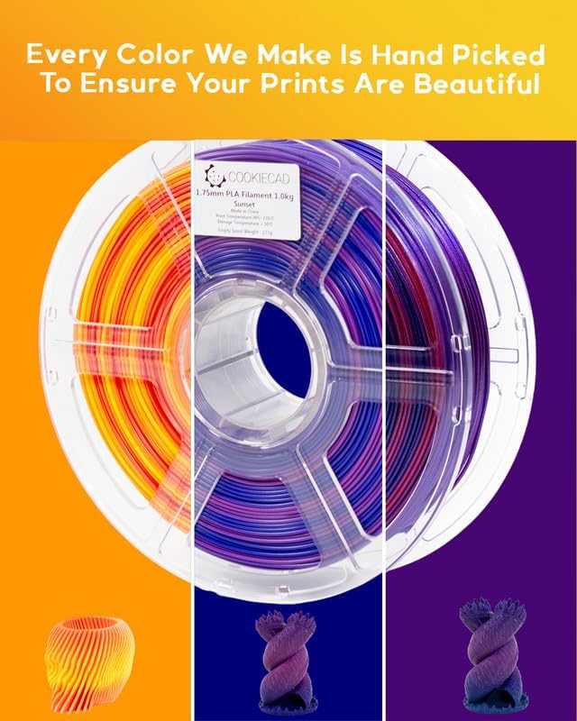 Cookiecad PLA Filament 1.75mm 1kg Rainbow Multicolor 3D Printer Filament - Sunrise PLA