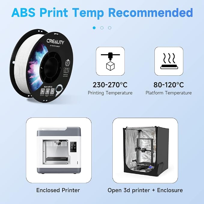 Creality ABS Filament 1.75mm, 3D Printer Filament, No-Tangling, Strong Bonding and Overhang Performance Dimensional Accuracy +/-0.02mm, 2.2lbs/Spool