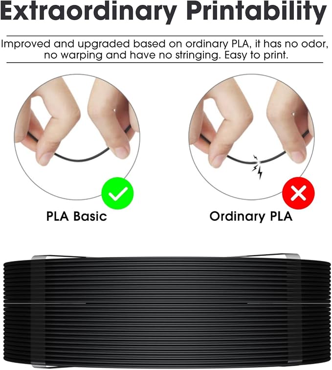 eSUN PLA Basic Refilament 1.75mm, 3D Printer Refill High Speed PLA for Fast Printing, 1KG Spoolless 3D Printing Filament for High Speed 3D Printers, Black