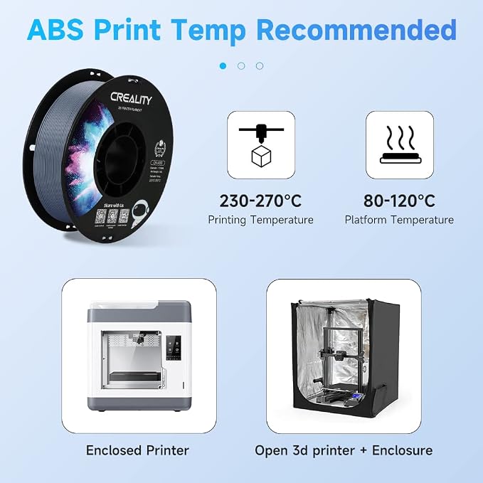 Creality ABS Filament 1.75mm, 3D Printer Filament, No-Tangling, Strong Bonding and Overhang Performance Dimensional Accuracy +/-0.02mm, 2.2lbs/Spool