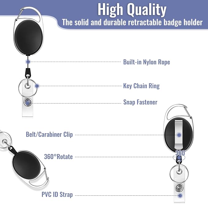 80 Pcs Badge Reels Retractable Bulk ID Badge Holders Retractable Lanyards with Carabiner Reel Clip for Keys, Badge Name Card Holders