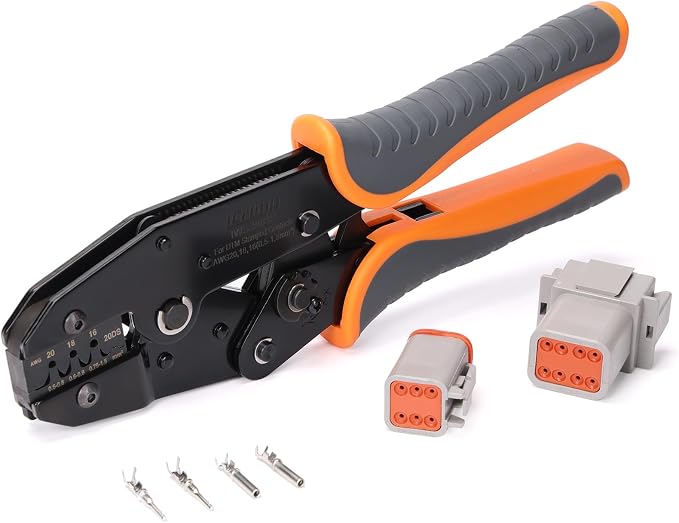 iCrimp Ratchet Crimp Tool for Deutsch DTP 12 Stamped Contacts | Fits 12-14 AWG wire, precise positioning, IWS-12DS crimper, open barrel crimp, for automotive wiring repair